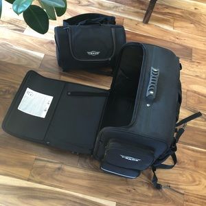 Two black motorcycle travel bags